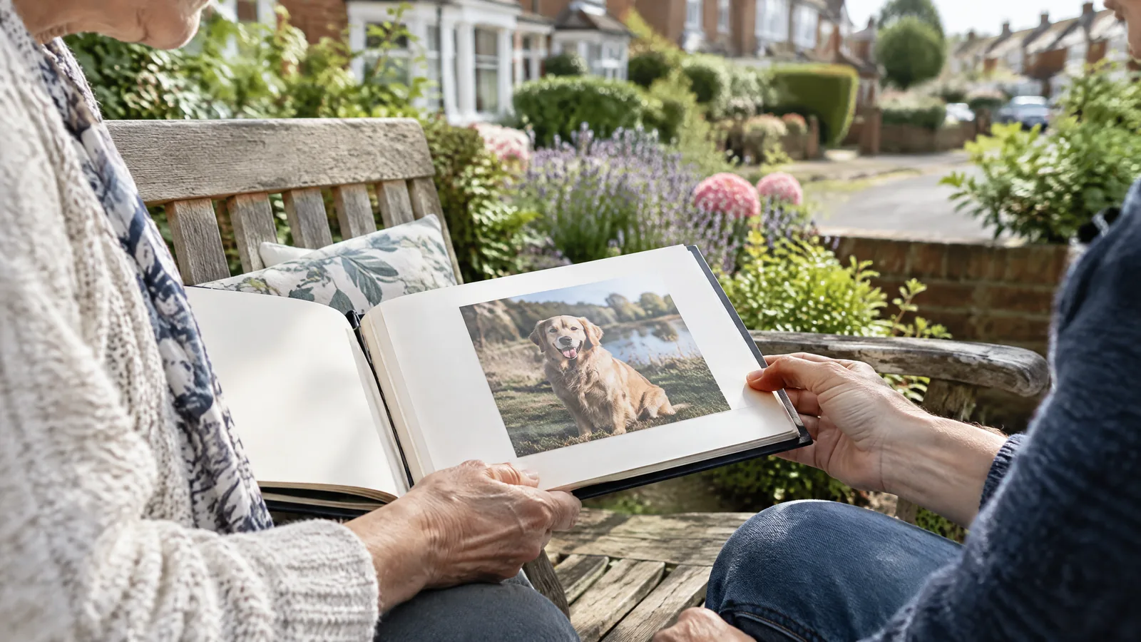 A small, non-identifying companion-animal photograph on a softly lit community noticeboard, among blank cards and open spaces.